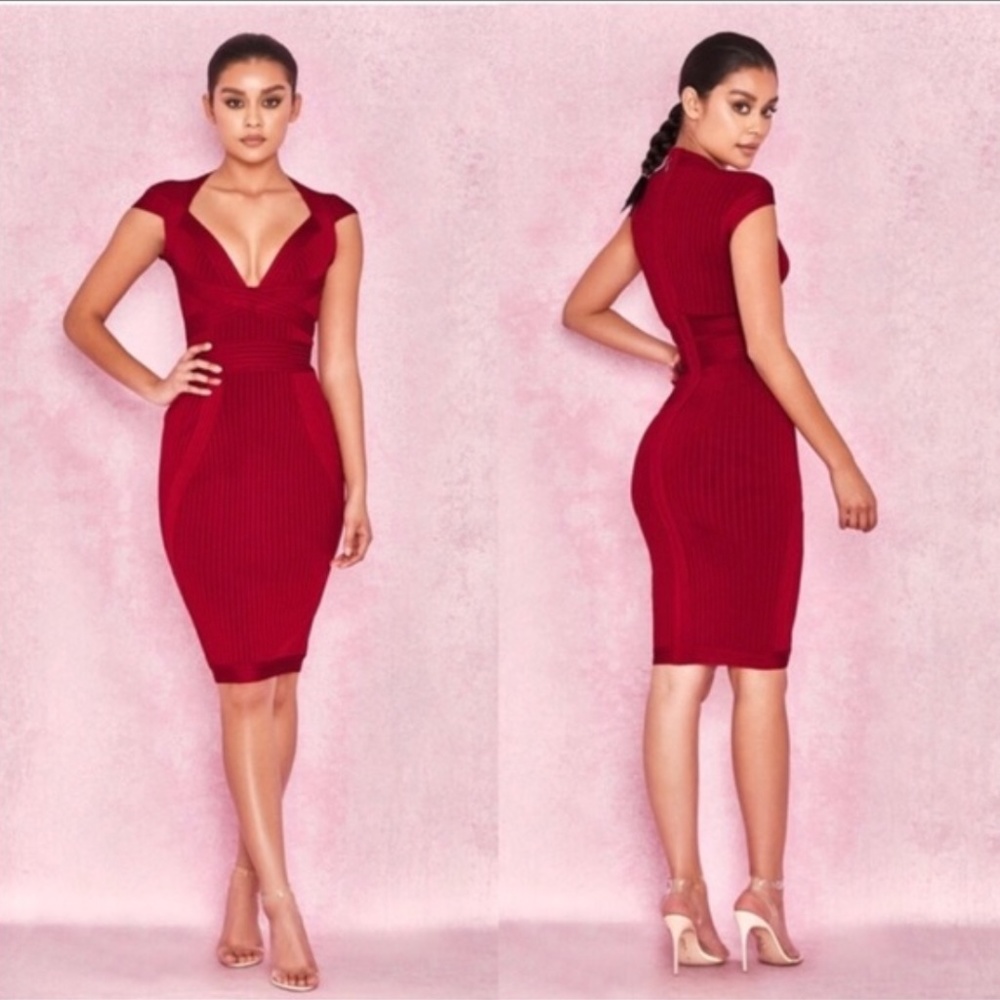 COPY - COPY - House Of CB, 'Sophia' Red Wine Bandage Midi Dress, Size M